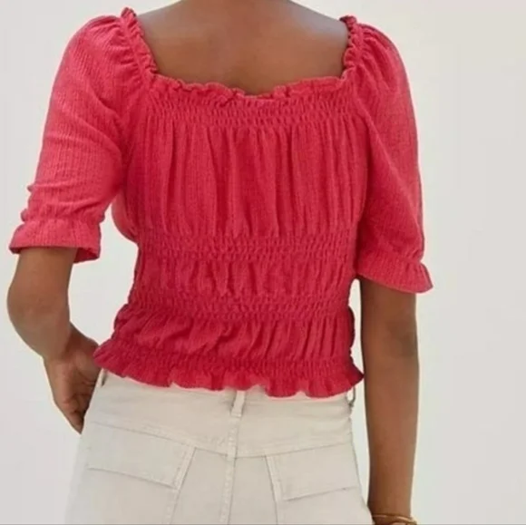 Pilcro Anthropologie Ruffle Puff Sleeve Pink Rose Sz M - Picture 6 of 16